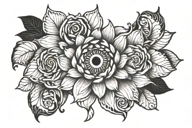 A Chrysanthemum And Rose Intertwined With An Evil Eye Symbol