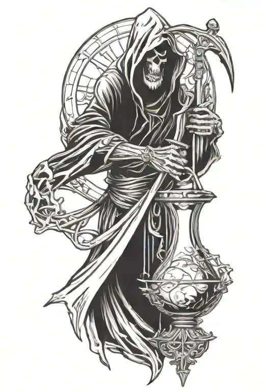 Grim Reaper Holding Scythe And Hour Glass