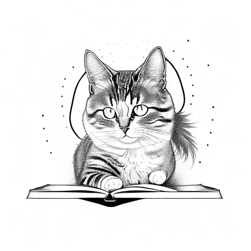 An Open Book With Intricate Details And A Cat Curled Up On Top Of It