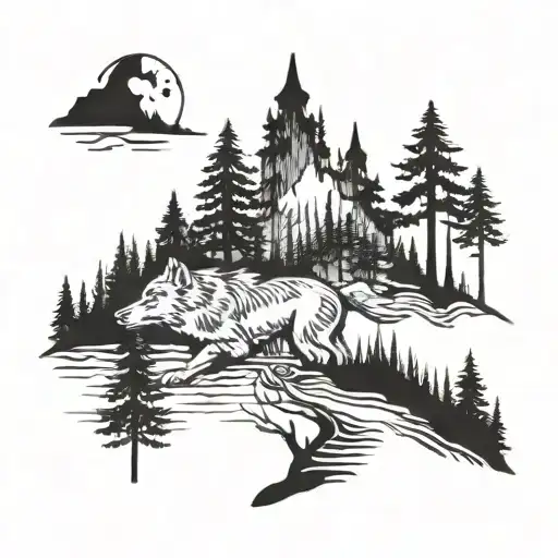 Wolf And Forest Scene