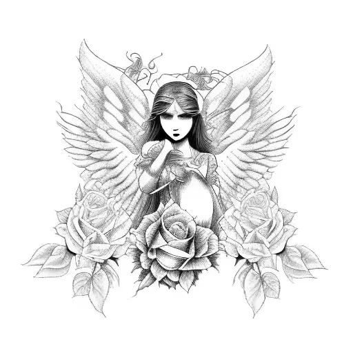 Angel And Demon With Roses