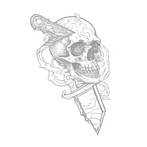 A Skull With A Knife
