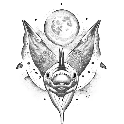 Jumping Dolphin On The Moon With Butterfly