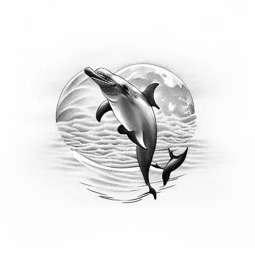 Jumping Dolphin On A Rose Moon With Butterfly