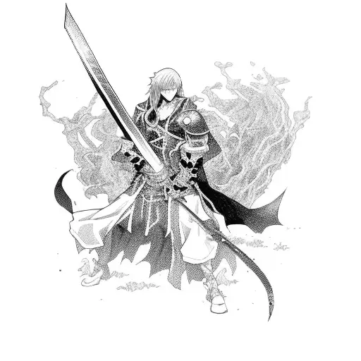 Anime Character Wielding A Sword In A Fierce Battle