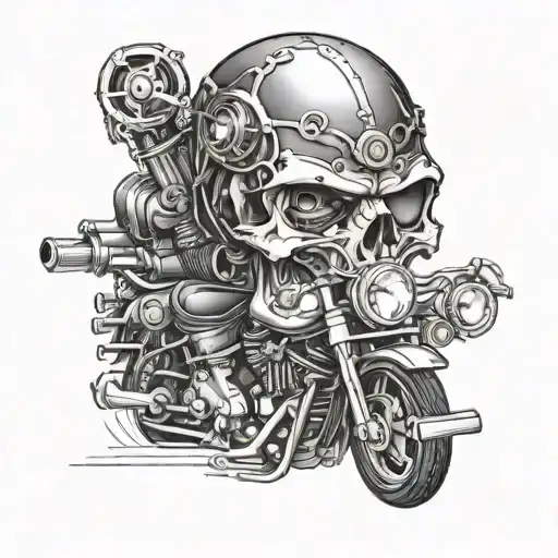 Skull With Motorcycle Engine