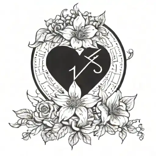 Heart Beat Line With Death Date And Birthday Year And Lotse Flower With Dove