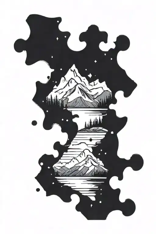 A Cosmic Puzzle Piece Merging With A Mountain Landscape