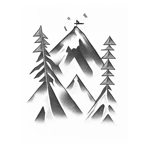 A Blackwork Tattoo Featuring A Franco-inspired Mountain Peak