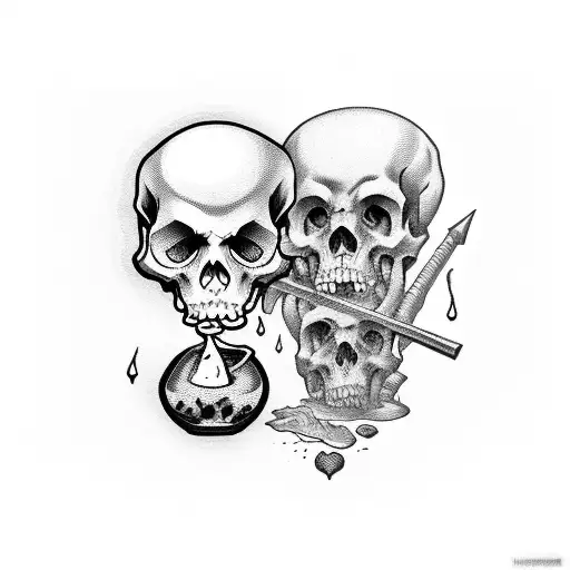 Grim Reaper With Hourglass In Hand Above A Pile Of Skulls