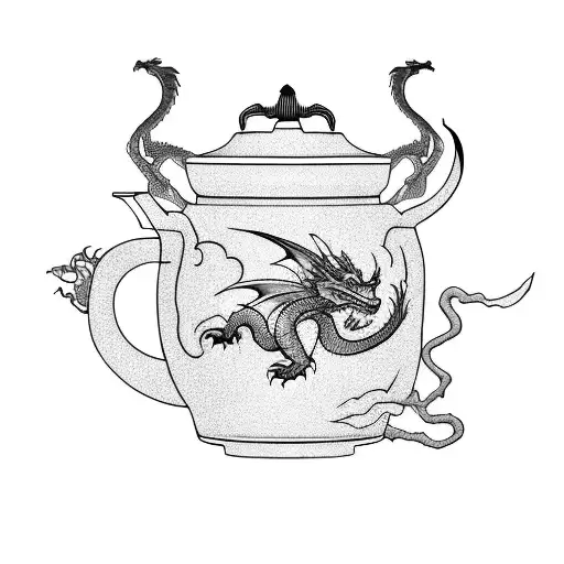 A Majestic Dragon Flying Over A Porcelain Teapot