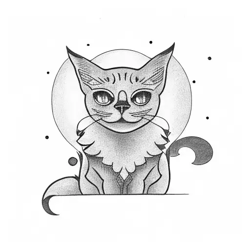 Black Cat Sitting With A Moon