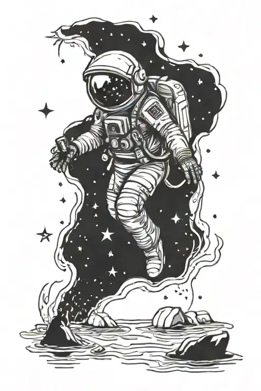 Astronaut In A Lagoon Swimming With Stars Above It