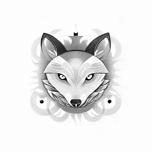 A Yin And Yang Symbol Formed By A Wolf And An Owl