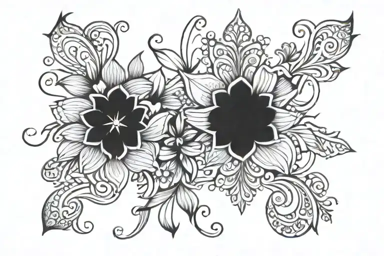 Ornamental Design Straight Black Line Floral Influences
