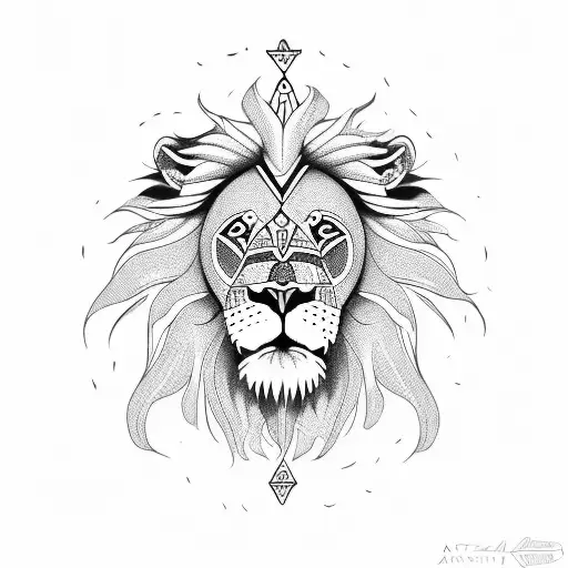 Lion With African Tribal Background And Cross