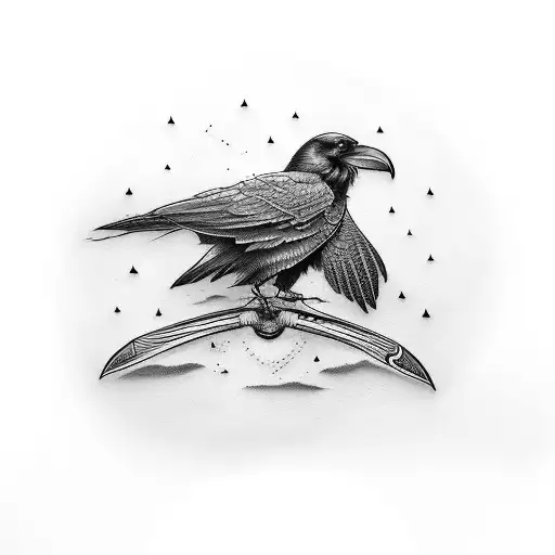 Raven Leaning On A Sword