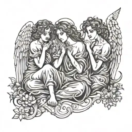 Three Angel Sitting