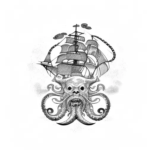 Kraken With A Pirate Ship