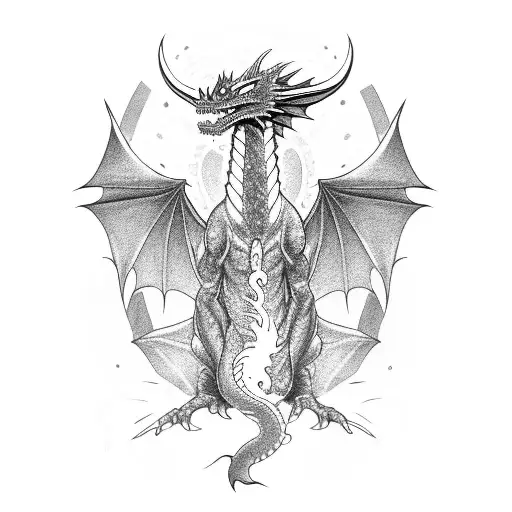 Dragon Breathing Fire While Flying Over A City Skyline