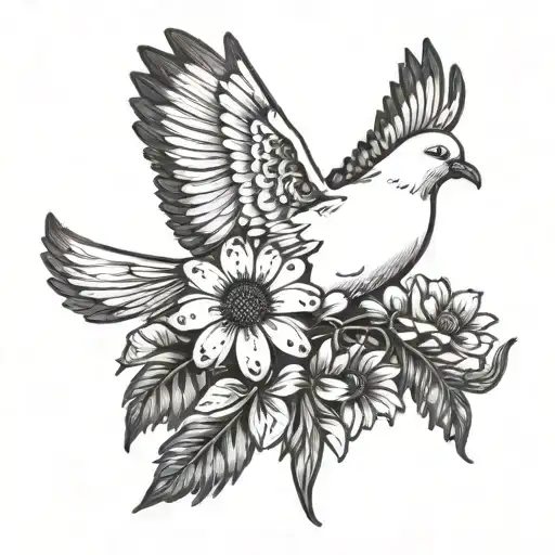 Dove With Daisy Bouquet