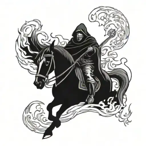Grim Reaper Riding A Horse With Flames Engulfing