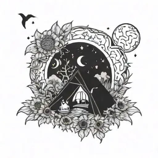 A Vampire Camping Under A Starry Sky Surrounded By Sunflowers