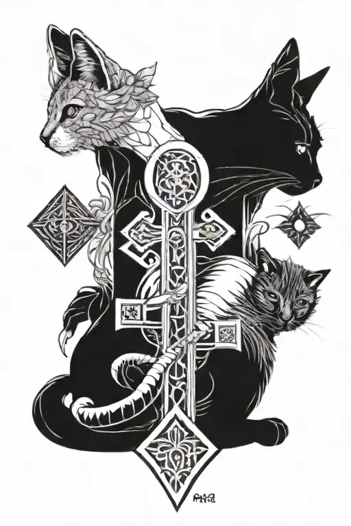 Ankh Symbol With Cat Sitting Together