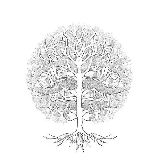 A Tree Of Life With Intricate Ribbons Intertwined