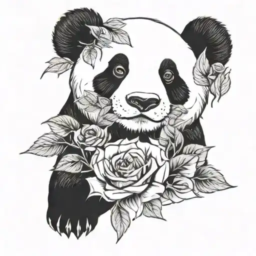 A Panda With Rose Wrapped