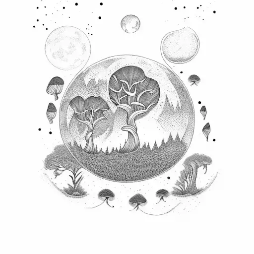A Mystical Forest With Psilocybe Mushrooms Growing Under A Full Moon