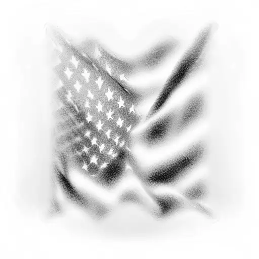 American Flag Waving Black And White