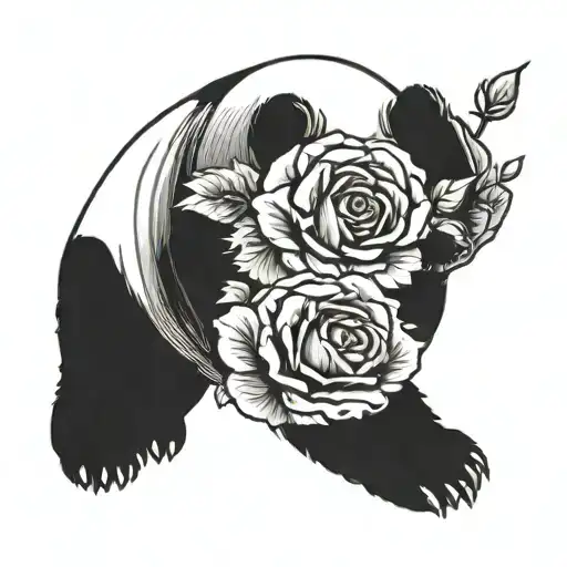 A Panda With Rose Intertwined