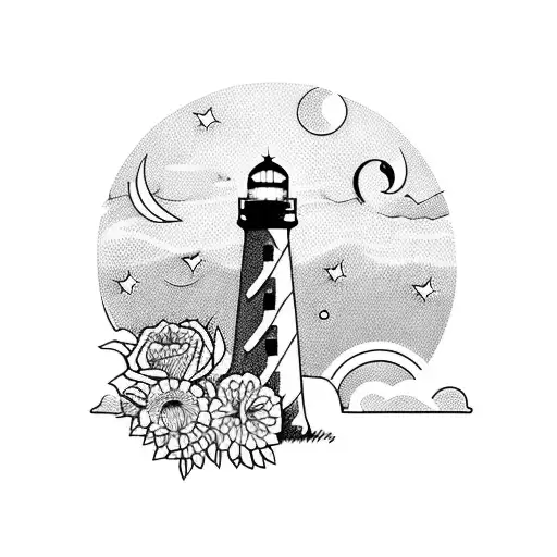 A Lighthouse Made Of Flowers Against A Colorful Sunrise Sky