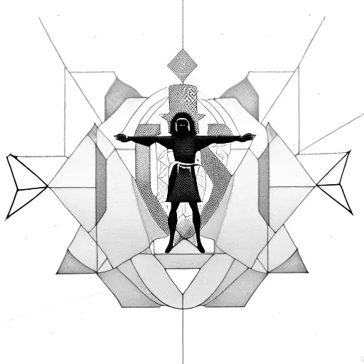 A Silhouette Of Jesus Surrounded By Geometric Video Game Symbols