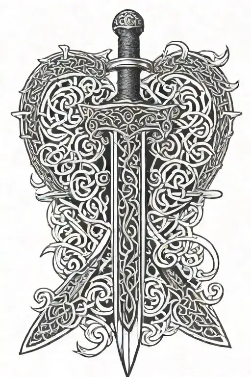 Sword With Celtic Designs Behind It