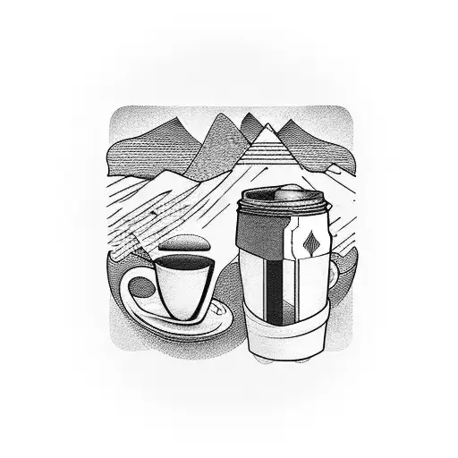 Coffee Cup Surrounded By Mountain Peaks