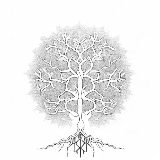 A Tree Of Life With Intricate Ribbons Intertwined