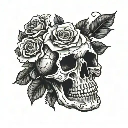 Skull With Clouds And Roses Wrapped