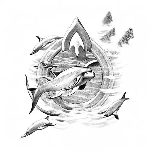 Trident In Water With Dolphins