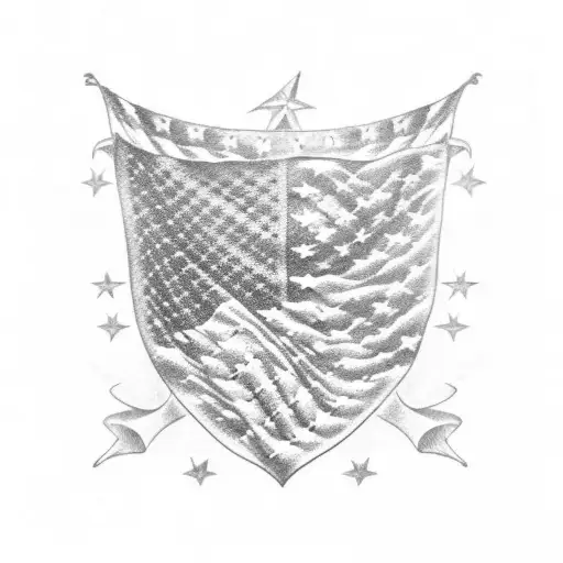 American Flag Waving Black And White On Chest
