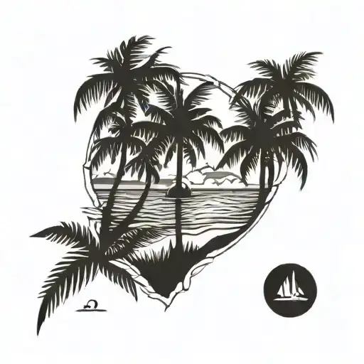 Palm Trees With Beach Scene