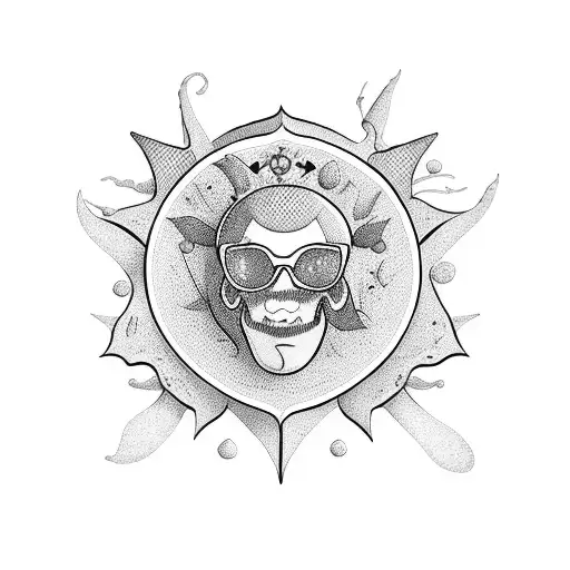 Whimsical Blackwork Tattoo Of A Beach Party