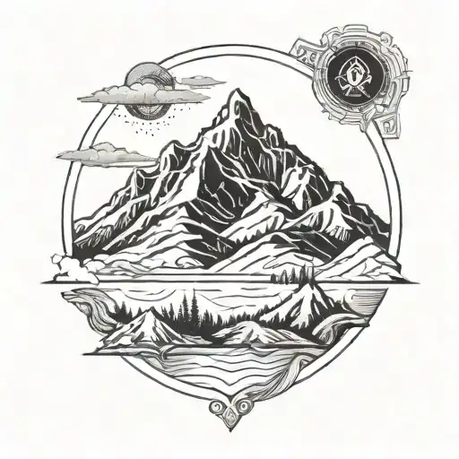 A Majestic Mountain Range With A Hidden Boss Figure Subtly Integrated Into The Design