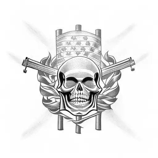 American Flag With Skeleton And Muskets