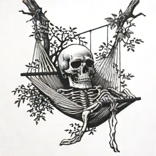 Skeleton Sleeping On Hammock In A Forrest Fire