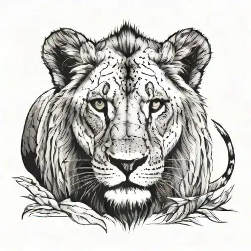 Lion And Cub Staring With Lioness Symbolizing Strength