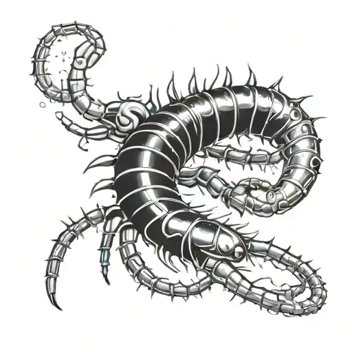 Scolopendra In Black And White With Splashes Of Blood And
