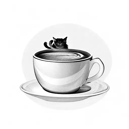 A Steaming Cup Of Coffee With A Cat Silhouette In The Foam