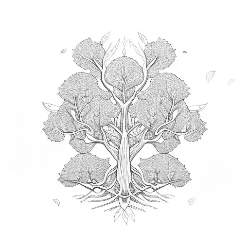 A Stylized Family Tree With Intricate Branches And Leaves